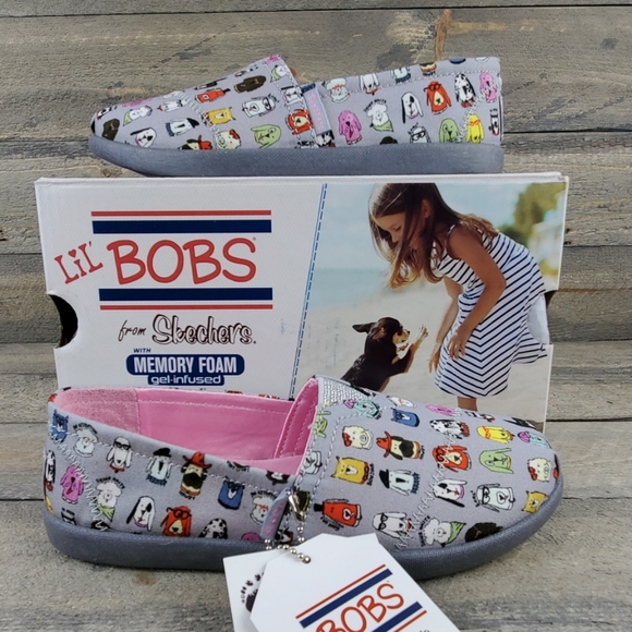 Lil Bobs For Skechers Girls Gray/Multi Slip ons 13 - Picture 5 of 8